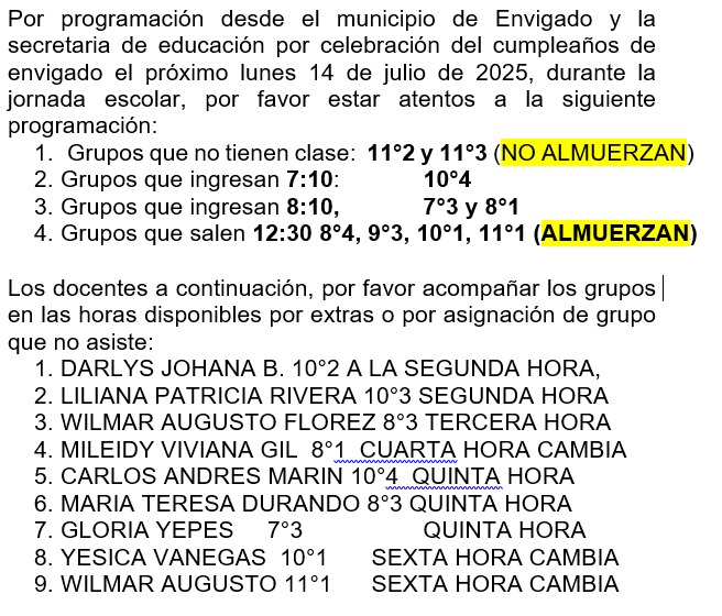 HORARIO LUNES